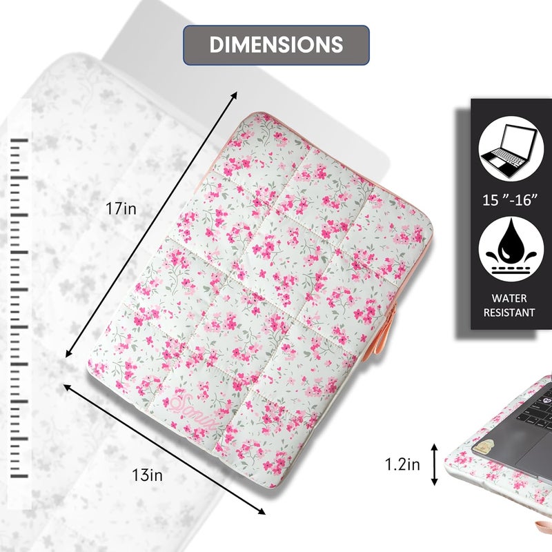 Sonix | Puffy Laptop Sleeve | 15-16 Inch, Quilted Pillow Puffer Laptop Carrying Case, Computer Sleeve | Cottage Floral - Image 4